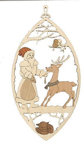 Kuhnert Fensterbilder - Holzdekoration mit aufgesetztem Edelholzfurnier - Motiv: Weihnachtsmann mit Rentier - Maße: 14 x 27 cm - Made in Germany