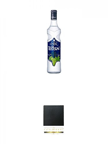 Tekirdag Raki blaue Flasche 0,7 Liter + Schiefer Glasuntersetzer eckig ca. 9,5 cm Durchmesser