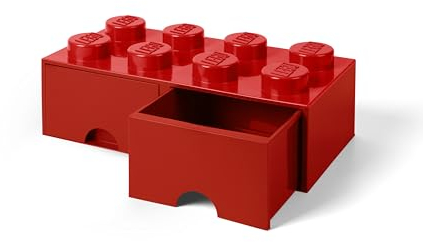 Room Copenhagen LEGO Ziegelstein Aufbewahrungsbox mit 2 Schubladen und 8 Knöpfen, Rot