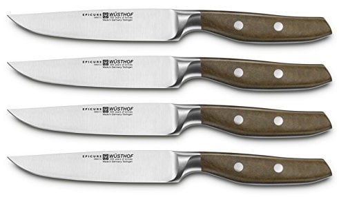 Wüsthof Steakmessersatz, Epicure 9668, 4-teilig, 12 cm Klingenlänge, rostfreier Edelstahl, ergonomischer Griff, sehr scharfe Fleischmesser, Braun
