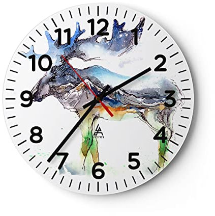 Modern Wanduhr Moose Berge Winter Illustration 40x40cm Rund Groß Wand Uhr Glas Analog Zimmeruhren Küche Büro Wohnzimmer Glasuhr Wall Clock Dekoration Design Wanddekoration Küchenuhr C4AR40x40-3041