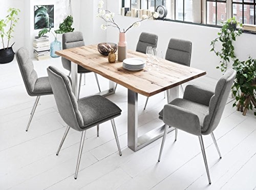 Esstisch 180 x 100 Wildeiche lackiert mit Baumkante und Kufengestell