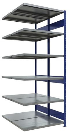 eurokraft | Steckregal | doppelreihig | Fachboden-BxT 1300 x (2 x 600) mm | blau | Höhe 2500 mm | Anbauregal