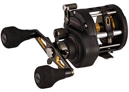 PENN Fathom® II Level Wind, Saltwater Fishing Reel, Conventional Reels, Sea - Nearshore/Lake Fishing, Shore and Kayak Fishing, Unisex, Black Gold, 30 | Left Hand