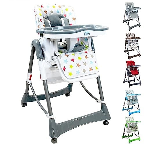 Monsieur Bébé - Chaise haute enfant pliable, réglable hauteur, dossier et tablette - Plusieurs coloris