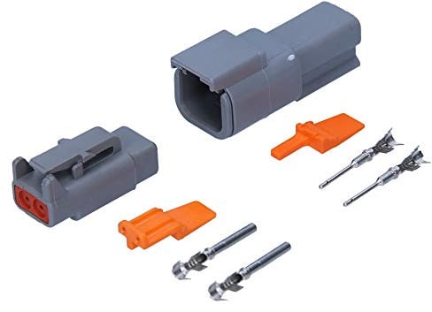 Kalitec KALI-1402 DEUTSCH DTM Steckverbinder Set 2-Polig - KFZ Stecker | Wasserdichte IP68 Universalstecker für Auto & Motorrad - Kabelstecker Grau - Robustes PA GF Gehäuse - AWG 22-16