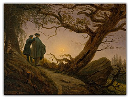 Kunstdruck Poster - Caspar David Friedrich Zwei Männer in Betrachtung des Mondes 80x60 cm ca. A1 - Alte Meister Bild ohne Rahmen