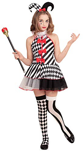 NET TOYS Harlekin Clown Kostüm für Mädchen - 158, 11-13 Jahre - Hübsche Kinder-Verkleidung Pierrot Kleid mit Hut - EIN Highlight für Kostümfest & Kinder-Karneval