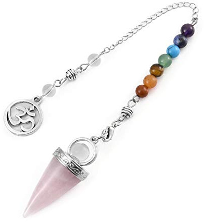 CrystalTears Edelstein Pendel esoterik Chakra Steine Kegel Anhänger mit Kette für Divination Reiki Heilung Meditation Schmuck/Rosenquarz