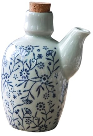 Hemoton Japanischer Stil, Steingut, Keramik, Ölspender, Essigspender, Soja-Saucen-Spender mit Korkverschluss, Gewürzflasche