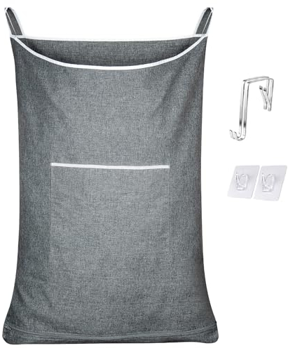 KINGSUSLAY Hanging on Laundry Bag, Collapsible Hanging Washing Basket,X-Large Capacity Door Hanging Laundry Bag and Door Laundry Basket for Dirty Laundry(89 x 56CM, Mid Heather Grey)