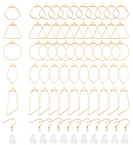UNICRAFTALE Ca. 20 Stück 5 Typen Golden Hypoallergene Hohlbügel Ohrring Edelstahl Ohrring Haken Mit 20Stk Draht Anhänger Und 50Stk Kunststoff Ohrmuttern Für DIY Ohrringe Schmuckherstellung
