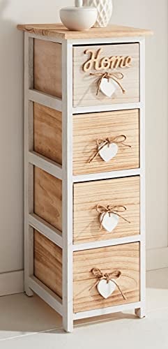 Dekoleidenschaft schmale Kommode „Home“, 26x30x77 cm, aus Holz mit 4 Schubladen und Schriftzug, Natur Telefontisch, Schubladenschrank, Flurkommode, Schubladenregal, Schubladenkommode, Schränkchen