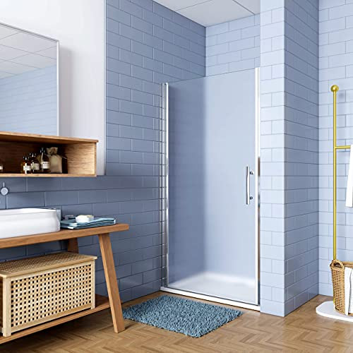 90x195cm Porta Doccia per Nicchia Apertura Battente in Vetro Temperato Satinato Opaco 6 mm Anticalcare Telaio Cromo Lucido (montaggio verso irreversibile)