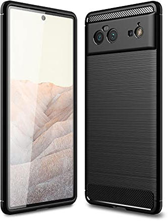 Wookfiss Cover per Google Pixel 6 Silicone Custodia,TPU Design in Fibra di Carbonio Originale Custodia Nero Cover,Antiurto Antigraffi Sottile