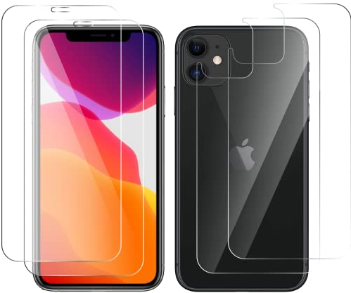 QUITECO 2 Panzer Schutz Glas + 2 Rückseite Folie Glas für iPhone 11 [2+2 Stück] Backcover und Front Schutz