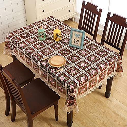Aeici Nappe rectangulaire en polyester pour table basse de jardin Motif roses Rouge 110 x 160 cm
