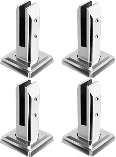 YORKING 4PCS Stainless Steel Square Glass Spigot, Clamp Floor Standing Railing Clips for 8-12mm Glass, Silver