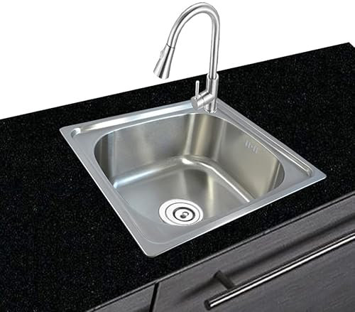 Omeere Fregadero de cocina de acero inoxidable 304 de 0,8 mm, 46 x 41 x20cm, Fregadero empotrado 1 seno,pequeña rectangular (Agujero del grifo a la derecha)