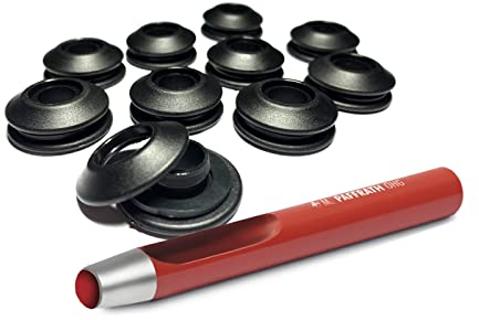 100 Stück AWAPRO Kunststoff Ösen Schwarz + 1 Rundlocheisen 13mm Set - Ideal für Bootsplanen, Poolfolie, LKW Planen etc.