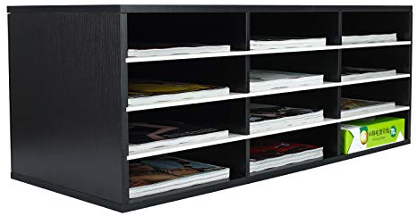 EasyPAG 12 Fächer Holz A4 Büro Schreibtisch Organizer Dokumentenhalter Aktenablage Zeitschriftenhalter Briefablage Papier Magazin Organisator,Schwarz