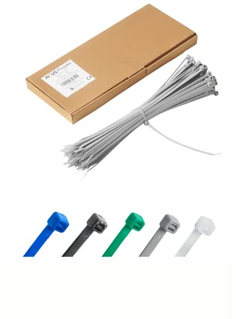Gris Lot de 100 Attaches Zippées Industrielles de Qualité Supérieure, 300 mm x 4,8 mm, Multifonctionnelles, en Plastique, pour Usage Intérieur et Extérieur, Gestion des Câbles, Fils, Maison, Bureau