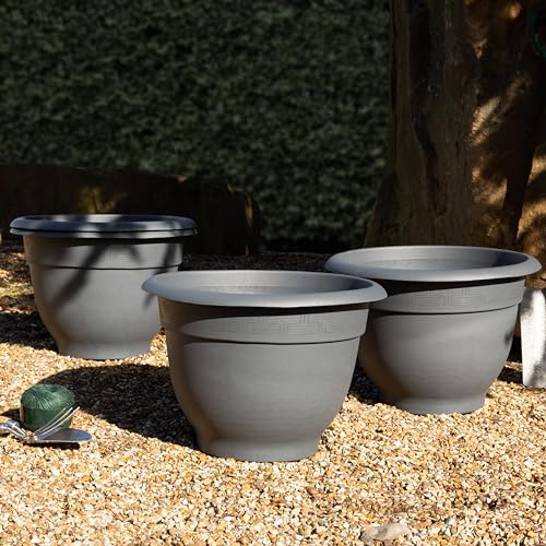 Wham Bell Pot 4 x 48cm Round Plastic Garden Planters | 100% Recycled Plastic | Lightweight & Weather-Resistant | Drainage Points for Easy Drilling | Indoor & Outdoor Use | Made in UK - Slate