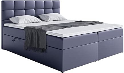 MEBLINI Boxspringbett mit Bettkasten - Gepolstert Doppelbett mit Matratze und Topper - Polsterbett mit Stauraum - Bett mit Kopfteil - Stauraumbett - TAPO 2-180x200 - H3/Dunkelgrau Kunstleder