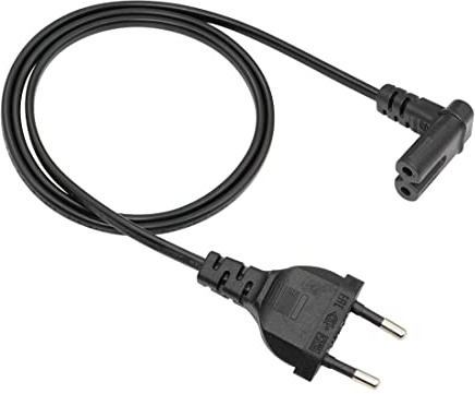 Cable de alimentación europeo macho a C7 hembra YACSEJAO 2 pines 90 grados UE macho a enchufe europeo doble C7 figura de 8 cables de alimentación 1 m