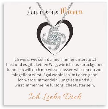 TOLOWOBK Geschenke für Mama, An Meine Mama Kette Damen 925 Sterling Silber Liebesknoten Herz Anhänger mit Zirkonia Halskette Schmuck Valentinstag Muttertag Geburtstag Geschenke für Mutter