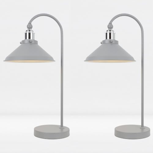 firstchoicelighting Set of 2 Maxwell - Flint Grey Chrome Task Table Lamps
