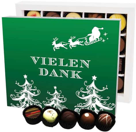 Hallingers Genuss Manufaktur Pralinen Weihnachts-Geschenk - ohne Alkohol, handmade aus Confiserie-Edelkakao in wertiger XL-Geschenkbox Vielen Dank Grün, Weihnachten für Frauen Männer