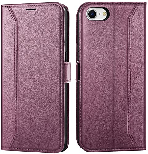 Verco Handyhülle für iPhone SE 2020/2022, iPhone 7 8 Hülle Premium Klapphülle Handy Flip Case für Apple iPhone SE 2. 3. Gen. Hülle Book Case Tasche, Brombeere