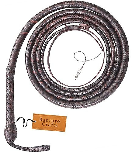 Bantoro Crafts Peitsche aus braunem Känguruleder, Bullenpeitsche, 16 Stränge, geflochtenes Leder, Indiana-Jones-Lederpolsterung innen, lauter Knall (24 Fuß (7,3 Meter))