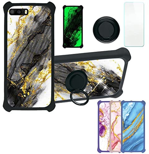 Aroepurt Coque pour Klipad Smartphone 5,0” 4G LED Coque Compatible avec Klipad Smartphone 5,0” 4G LED Coque Étui [avec Trempé 9H Protection D'écran] Case Support de Bague PC + Silicone JSH-HDL