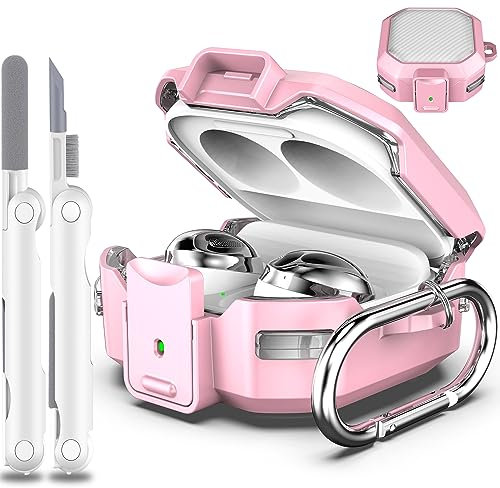 MHYALUDO Secure Lock Armor Case for Galaxy Buds Case, Foldable, Pink with Kit