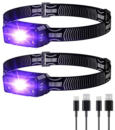 CSOOOS 2 Mini UV Headlamp Flashlight Black Light, Rechargeable LED Hand Free Blacklight 395nm Headlight with White & Ultraviolet Light, Detector for Pet Dog Cat Urine Stain,Bed Bug,Scorpions Finder