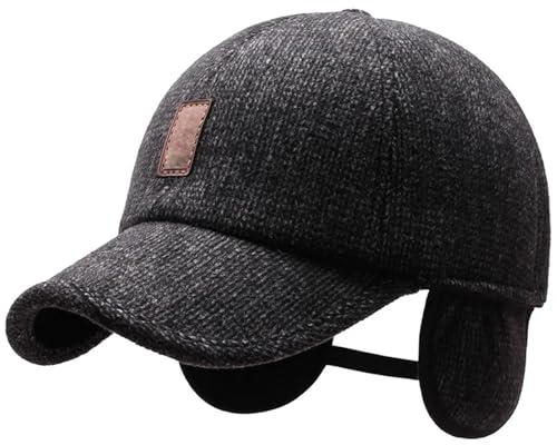 Winter-Baseballmütze mit Ohrenschützern, Herren Baseball Cap mit Ohrenklappen, Winterkappen Baseball Kappe, Warme Schirmmütze für Reise Outdoor Camping (1, Schwarz)