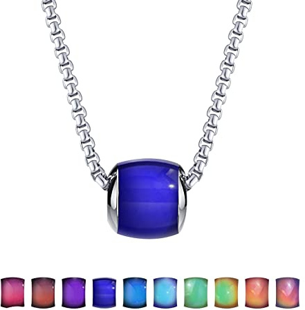 KnBoB Edelstahl Herren Halskette Blau Silber Farbwechsel Perle Schmuck Anhänger mit Kette 60 CM