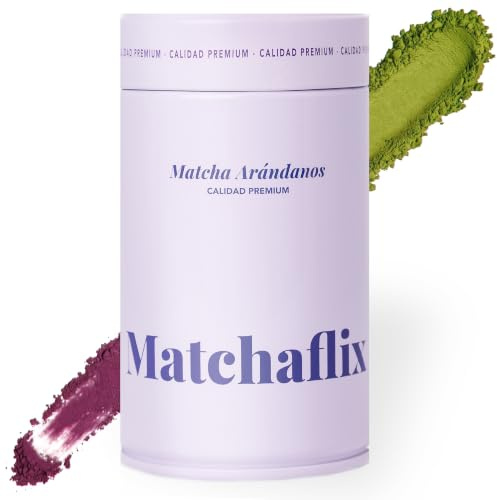Matchaflix Tè Matcha Premium al Mirtillo (100g) | Tè Verde in Polvere | Tè Salutare | Tè Istantaneo | Bevanda Verde