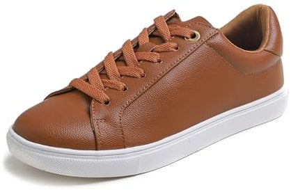 Feversole Women's Light Weight Lace-Up Sneaker,Sneakers Stringate in Pelle PU da Donna Cammello Colore Suola Bianca Occhiello Grande 39