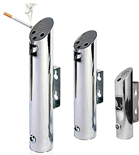 EFARMA telescopic cable, Outdoor Cylinder Wall Mounted Ashtray, Stainless Steel Cigarette Ash Bin, Outside Patio Lock Column Public Cigarette Ash Tray Bin,Silver,S (Color : Silver, Size : S)