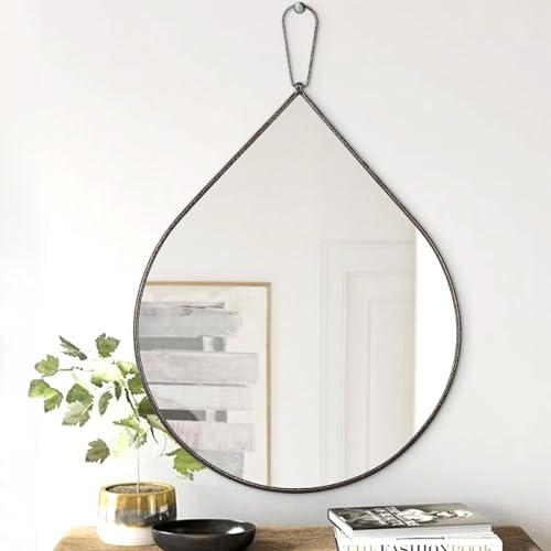 FEUFOAM Antiker Messing Badezimmer Spiegel Dekorative Wandspiegel Tear Drop Hängende Eitelkeitsspiegel Metallrahmen Wandspiegel für Schlafzimmer Wohnzimmer Eingang 50 x 40 cm