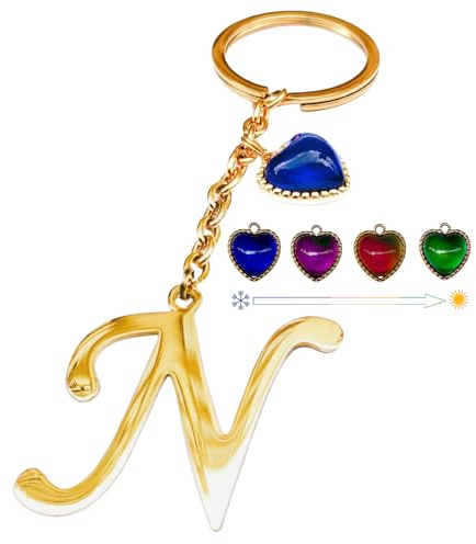 Famweylami Schlüsselanhänger mit Buchstaben für Damen, Süßer Schlüsselring mit Herz Anhänger， Namen Initiale, Geschenk Personalisierter für Kleine Schwester, Frauen, Mama, Freundin -Golden,N