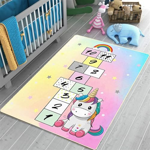Hopscotch Spielteppich 98x140 -2 Stück - Hüpfspiel Teppich - Kinderzimmer Spielteppich - Hopscotch Kinderteppich Mädchen Jungen - Home Kinderteppich - Dekorativ - Besonderes Design - Zahlenteppich