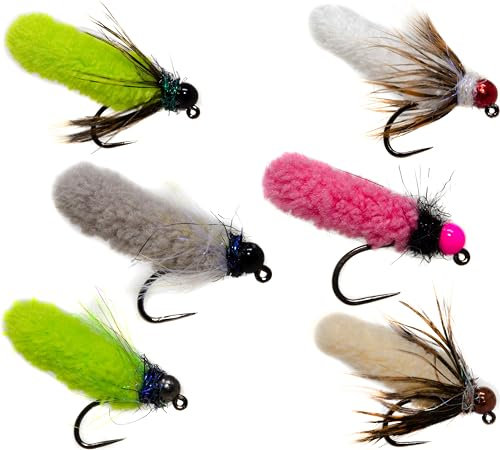 Outdoor Planet 12 Tungsten Beadhead Mop Flies Assortment | Mop Jig Tungsten Bead and Barbed Hooks | Fly Fishing Flies for Trout Fishing Size #10, 12, 14, 16