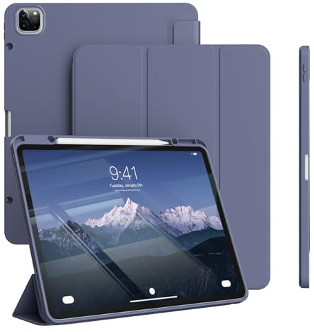 GKABXY Étui pour iPad Pro 12,9 Pouces 6e/5e/4e génération 2022/2021/2020 avec Porte-Crayon, Dos en TPU Souple Simple, Veille/réveil Automatique pour étui iPad 12,9 Pouces, Violet