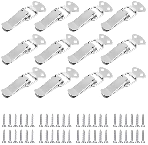 EXIN DECHEN 12 Stück Spannverschluss Edelstahl, Kistenverschluss Edelstahl mit 48 Schrauben, Spannverschluss Klein, Hebel Verschluss, Kappenschloss für Case Box, Toolbox, Schublade, Schrank, Truhe