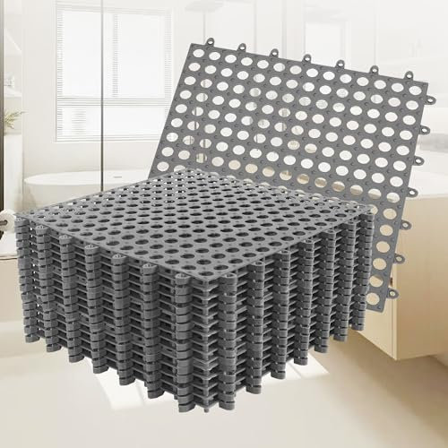 Piastrelle per pavimenti a incastro in PVC morbido antiscivolo per doccia, piscina, vasca, terrazzo, grigio, 16 pezzi