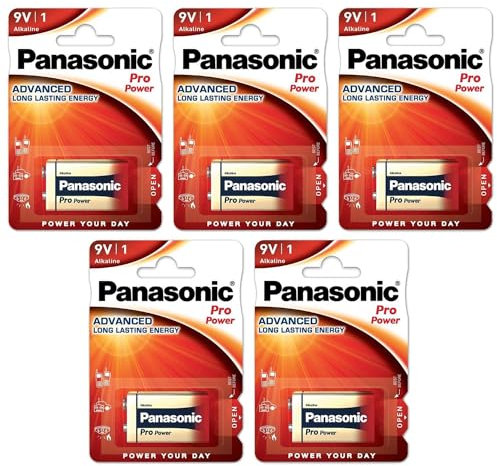 PANASONIC Pack of 5 Blister Packs of 1 Alkaline Battery Pro Power Gold 6LR61 9V